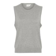 Grijs Melange Gebreide Slipover Trui Kaffe , Gray , Dames