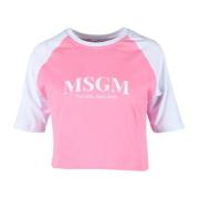 Katoenen T-shirt met Unieke Stijl Msgm , Pink , Dames