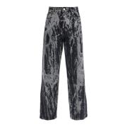 Marmer Effect Tie-Dye Wide Leg Jeans Ganni , Black , Dames