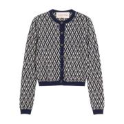 Jaquard Cardigan Sweaters Valentino Garavani , Blue , Dames