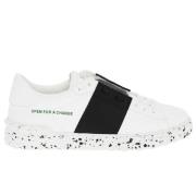 Witte Leren Sneakers met Zwarte Detail Valentino , White , Dames