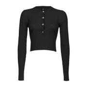 Stretch Wol Ribgebreide Trui Pinko , Black , Dames