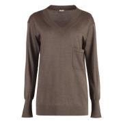 Kasjmier Zijde Pullover Geribbelde Boorden Malo , Brown , Dames