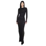 Zwarte Maxi Jurk met Achteruitsnijding Mugler , Black , Dames