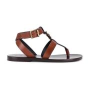 Bruine Leren Sandalen met Enkelgesp Saint Laurent , Brown , Dames