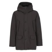 Zwarte Parka met Capuchon en Logo Patch Woolrich , Black , Heren