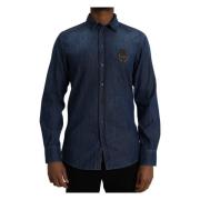 Blauw Kroon Bij Denim Shirt Dolce & Gabbana , Blue , Heren