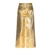 Metallic Effect Wide Leg Denim Jeans Ganni , Yellow , Dames