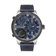 Blauw Leren Quartz Analoog Horloge Police , Blue , Heren