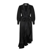 Zijden Wrap Jurk met V-hals Zimmermann , Black , Dames