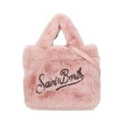 Roze Synthetische Bont Handtas met Geborduurd Logo Saint Barth , Pink ...