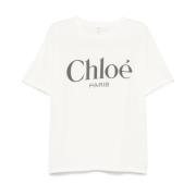 Wit Oversize T-shirt met Logo Print Chloé , White , Dames