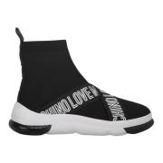 Gebreide sok-stijl sneakers met logoband Love Moschino , Black , Dames