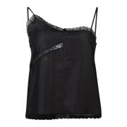 Zijden kant top met asymmetrische halslijn MM6 Maison Margiela , Black...