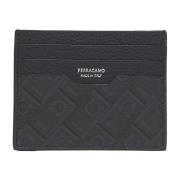 Zwarte leren kaarthouder met logo Salvatore Ferragamo , Black , Heren