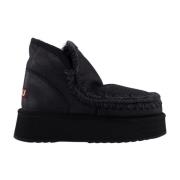 Mini Eskimo Platform Laarzen Mou , Black , Dames