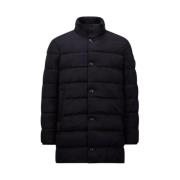 Nachtblauwe Wol Lange Donsjas Moncler , Blue , Heren