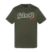 Groen Logo Print Katoenen T-shirt Schott NYC , Green , Heren