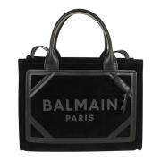 Suede Leren Shopper met Logo Balmain , Black , Dames