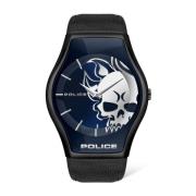 Zwarte Leren Band Kwarts Horloge Police , Black , Heren