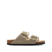 Anatomische sandalen met shearling en gespen Birkenstock , Beige , Dam...