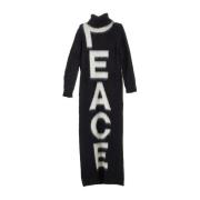 Lange Gebreide Jurk met Peace Intarsia Moschino , Black , Dames