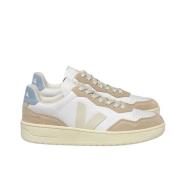 Witte Leren Sneakers met Blauw Logo Veja , Multicolor , Heren