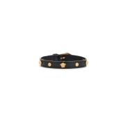 Medusa Leren Armband met Gouden Metaal Versace , Black , Heren