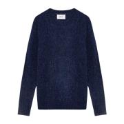 Merino Wol Navy Blue Sweater Nn07 , Blue , Heren