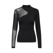 Mesh Mix Longsleeve Top Zwart Only , Black , Dames