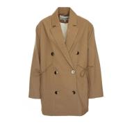 Oversized Blazer in Drapey Melange Ganni , Brown , Dames