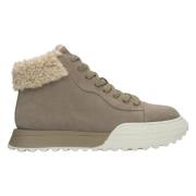 Khaki Hoge Winter Sneakers voor Dames gemaakt van Velours & Bont Estro...