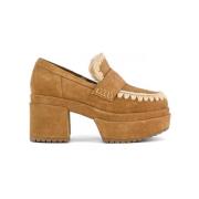 Platform Loafer Elegant Handgemaakt Suède Mou , Brown , Dames