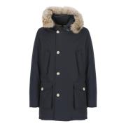 Blauwe Katoenen Parka met Capuchon Woolrich , Blue , Heren