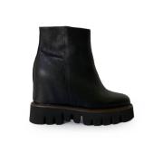 Zwarte Leren Plateau Enkellaars Belle Vie , Black , Dames