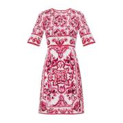 Zijden jurk met Majolica-print Dolce & Gabbana , Pink , Dames