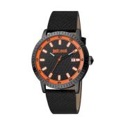 Zwarte Heren Leren Mode Horloge Just Cavalli , Black , Heren