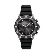 Heren Duiker Chronograaf Horloge Zwart Emporio Armani , Gray , Heren