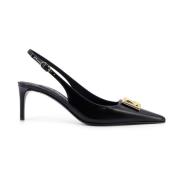 Monogram Leren Slingback met DG Logo Dolce & Gabbana , Black , Dames