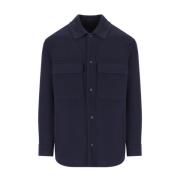 Navy Blauwe Wol Herringbone Jas Emporio Armani , Blue , Heren