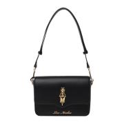 Zwarte Leren Schoudertas met Gouden Details Love Moschino , Black , Da...