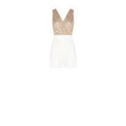 Jumpsuit met pailletten en V-hals Rinascimento , White , Dames