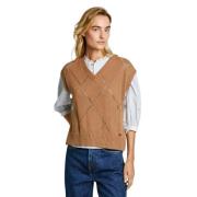 Gebreid Vest Boxy Fit V-Hals Pepe Jeans , Brown , Dames