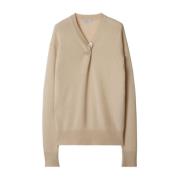 Beige Cashmere V-Hals Trui Burberry , Brown , Dames