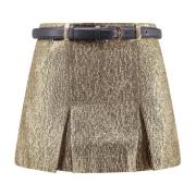 Metallic Gouden Stof Shorts met Leren Riem Self Portrait , Yellow , Da...