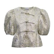 Metallic Peplum Blouse Ganni , Gray , Dames