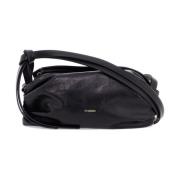 Gerimpelde leren crossbody tas met logo Jil Sander , Black , Dames