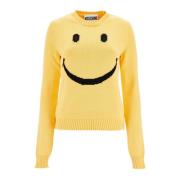 Smiley Patroon Crew Neck Gebreide Kleding Moschino , Yellow , Dames