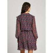 Bloemen Chiffon Mini Jurk met Ruches Pepe Jeans , Multicolor , Dames