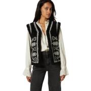 Boho Folk Geborduurde Bont Trim Vest Fabienne Chapot , Black , Dames